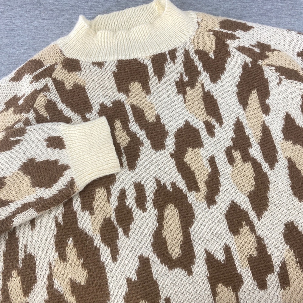 ChicSoul Women's 1XL‎ Retro Leopard Print Mock Neck Knit Sweater Pullover